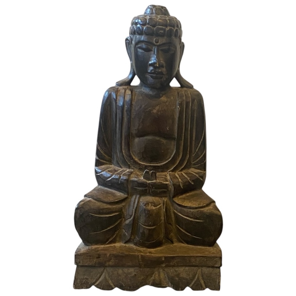 Vintage large hand carved wooden Buddha. Over 1.5 ft tall